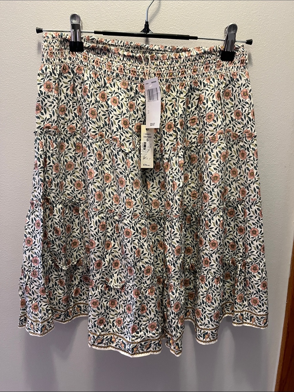Max Studio White Mini Skirt with Pink Rose Print